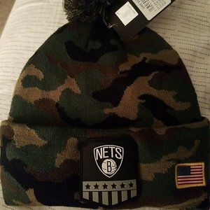 Brooklyn Nets NBA Green Camo Beanie Knit Hat American Flag New